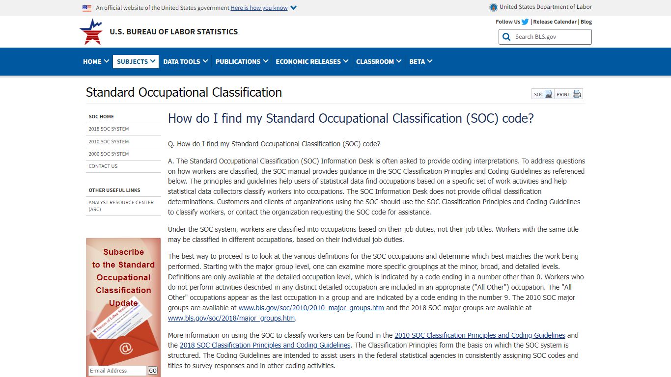 How do I find my SOC code? - Bureau of Labor Statistics