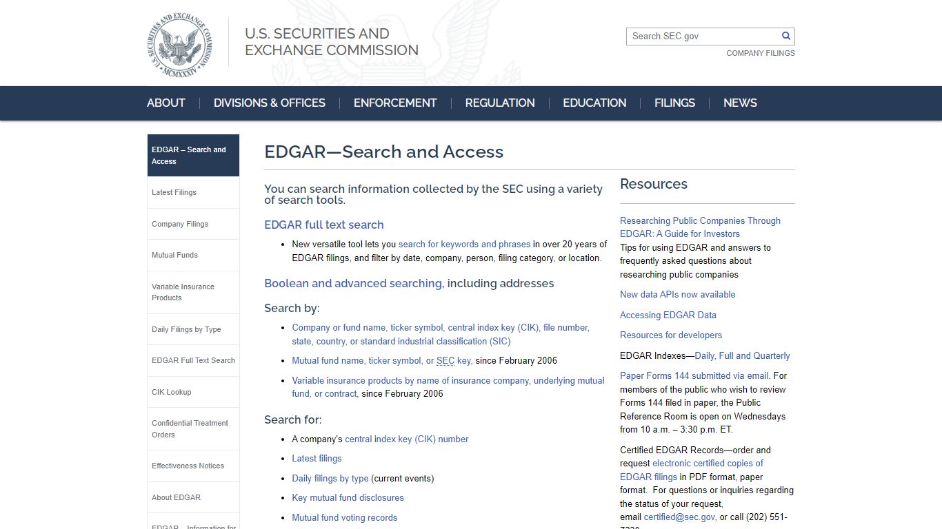 SEC.gov | EDGAR—Search and Access